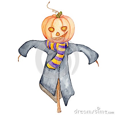 Watercolor scarecrow, cartoon character cute Cartoon Illustration