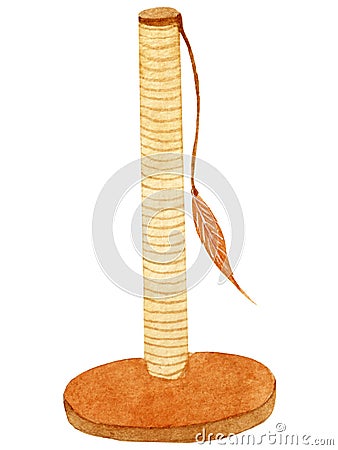 Watercolor scratching post for cats isolated on white background. For various pets products, interior, furniture etc. Cartoon Illustration