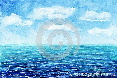 Watercolor Sea background. Hand drawn painting. Summer marine landscape.Watercolor seascape. Waterscape. postcard Stock Photo