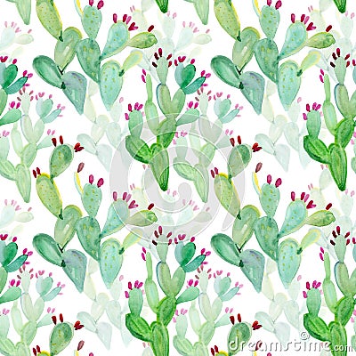 Watercolor seamless cactus pattern background Stock Photo