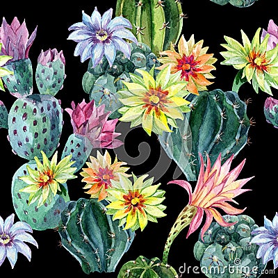 Watercolor seamless cactus pattern Stock Photo