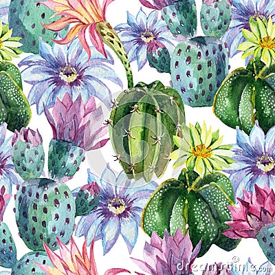 Watercolor seamless cactus pattern Stock Photo