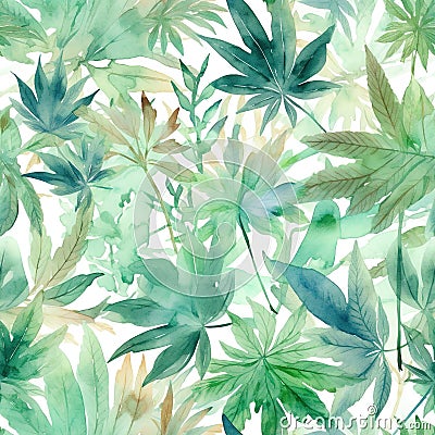 Watercolor seamless cannabis, marijuana leaves. Digital Wall Tile Decor For Home. Generative AI Stock Photo