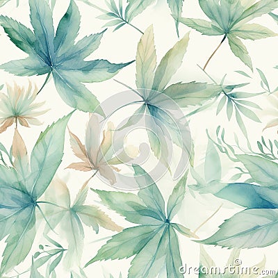 Watercolor seamless cannabis, marijuana leaves. Digital Wall Tile Decor For Home. Generative AI Stock Photo