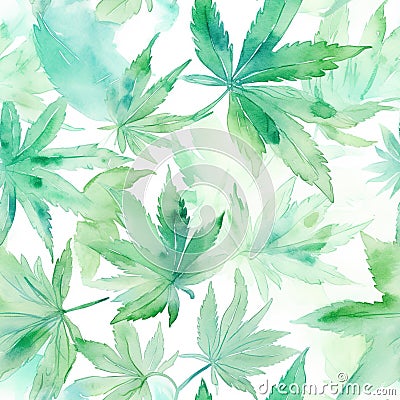 Watercolor seamless cannabis, marijuana leaves. Digital Wall Tile Decor For Home. Generative AI Stock Photo