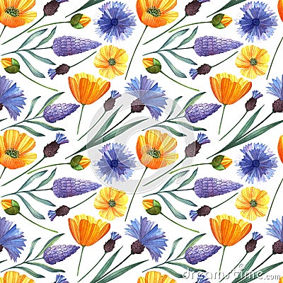 Watercolor seamless hand illustrated flower pattern Stock Photo