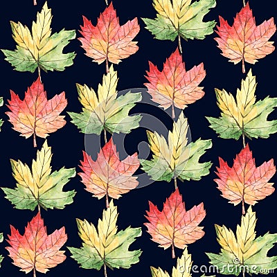 Watercolor seamless pattern autumn floral forest. Hand draw leaves Stock Photo