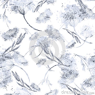 Watercolor seamless pattern, background with a floral pattern. Watercolor background, drawing with autumn with forest flowers Stock Photo