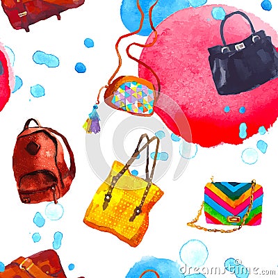 Watercolor seamless pattern with bags Vector Illustration