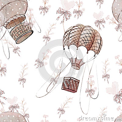 Watercolor seamless pattern with beautiful balloon flowers and heart Stock Photo
