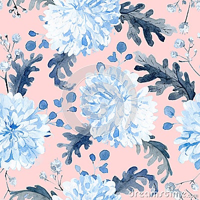 Watercolor seamless pattern with black and blue plants Stock Photo