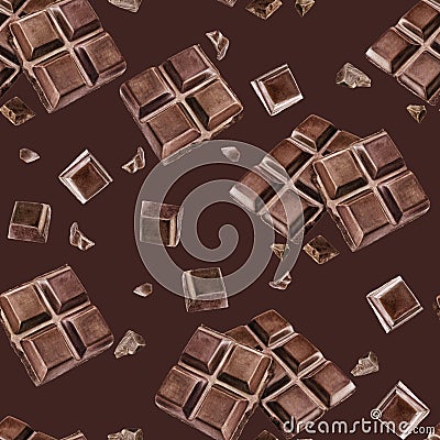 Watercolor seamless pattern chocolate on a color background. Stock Photo