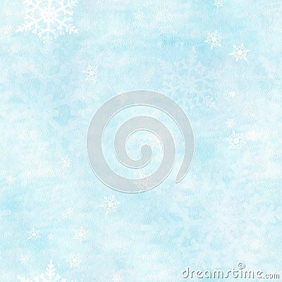 Watercolor seamless pattern with Christmas snowflakes on blue background Stock Photo