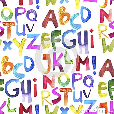 Watercolor seamless pattern with colorful alphabet on white Stock Photo