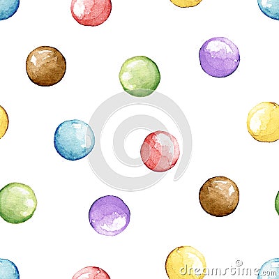 Watercolor seamless pattern with colorful dragee candies Cartoon Illustration