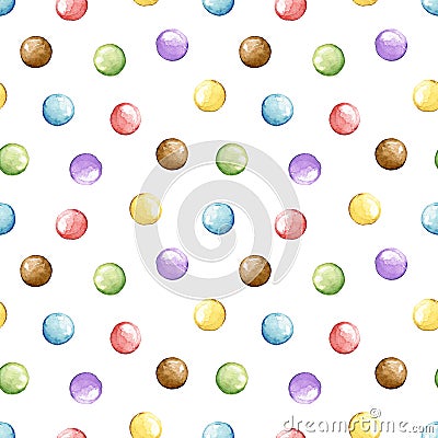 Watercolor seamless pattern with colorful dragee candies Cartoon Illustration