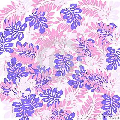 Watercolor seamless pattern with colourful leaf. Romantic wedding background. Blue and pink bright summer seamless pattern. Stock Photo