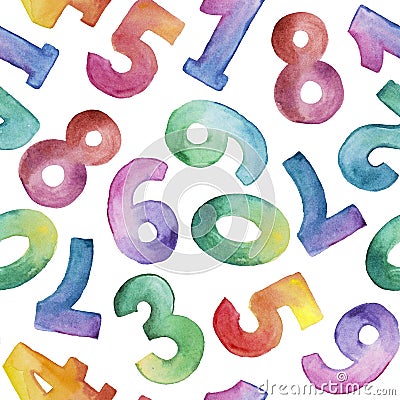 Watercolor seamless pattern of different number from one to nine Cartoon Illustration