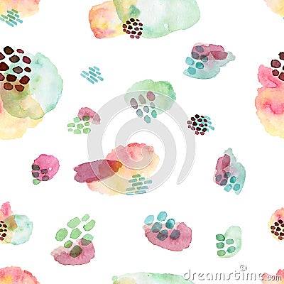 Watercolor seamless pattern, dot memphis fashion style, bright design repeating background. Hand painted modern brush Stock Photo