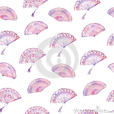 Watercolor seamless pattern with fan Stock Photo