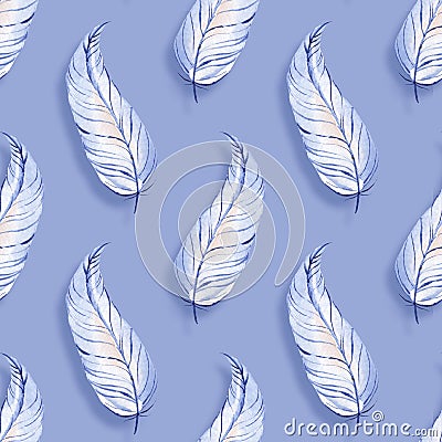 Watercolor seamless pattern with feathers 4 Stock Photo