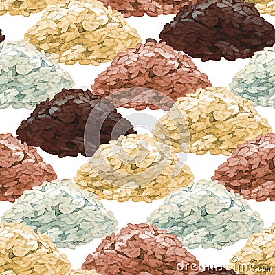 Watercolor seamless pattern of handfuls of various species of rice Stock Photo