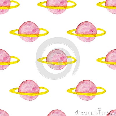 Watercolor seamless pattern with pink Jupiter Stock Photo