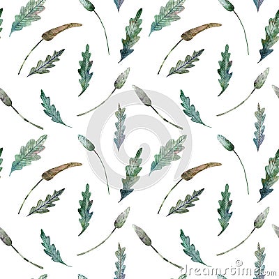 Watercolor seamless pattern of leaves on white Cartoon Illustration