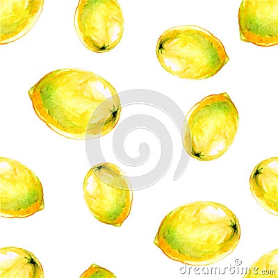 Watercolor seamless pattern with lemons. Vector Illustration