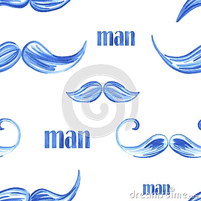 Watercolor seamless pattern with a mustache. Vector Illustration