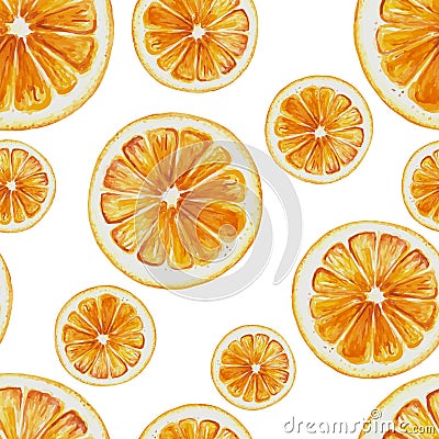 Watercolor seamless pattern of orange fruit slices. Vector Illustration