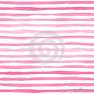 Watercolor seamless pattern with pink horizontal stripes. Stock Photo