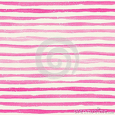 Watercolor seamless pattern with pink horizontal stripes on a watercolor paper texture. Stock Photo