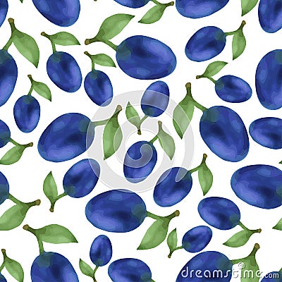 Watercolor seamless pattern with plum. Hand paint design. Vector summer fruit illustration. Vector Illustration