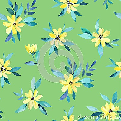 Watercolor seamless pattern with pretty delicate yellow flowers. Vector illustration Vector Illustration