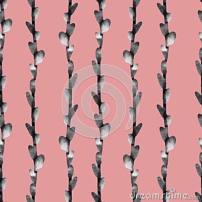 Seamless pattern with pussy-willows Stock Photo