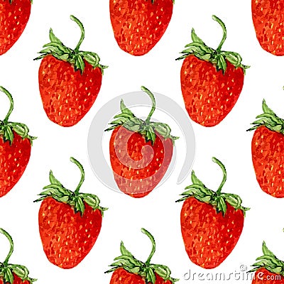 Watercolor seamless pattern with red strawberries dessert. Vector background. Hand drawn illustration for eco product design Vector Illustration