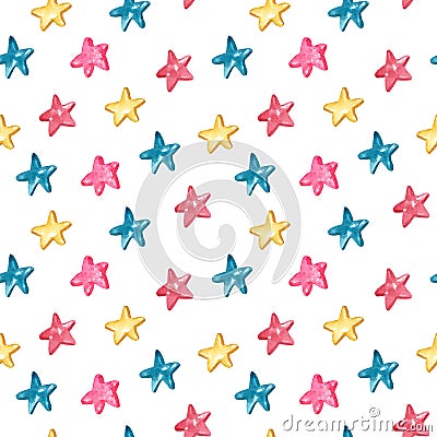 Watercolor seamless pattern with shining stars shaped candies on white Stock Photo