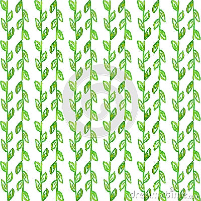 Watercolor seamless pattern. Simple spring hand drawn background. Green leafs and branches. EPS Vector Vector Illustration