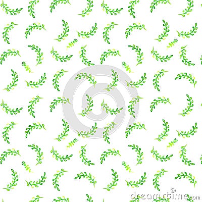 Watercolor seamless pattern. Simple spring hand drawn background. Green leafs and branches. EPS Vector Vector Illustration