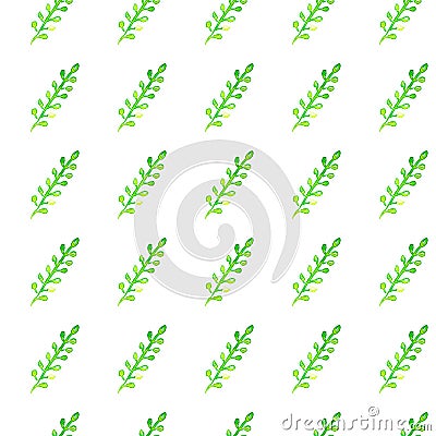 Watercolor seamless pattern. Simple spring hand drawn background. Green leafs and branches. EPS Vector Vector Illustration
