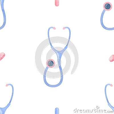 Watercolor seamless pattern stethoscope health medical cliparts, healthcare clipart, medical illustration, doctor Vector Illustration