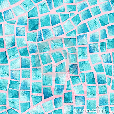 Watercolor seamless pattern of swimming pool tile Cartoon Illustration