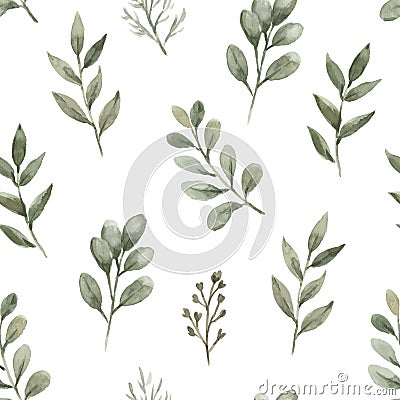 Watercolor seamless pattern with trendy dried plants and flowers. Hand drawn luxury print for decor and design Vector Illustration