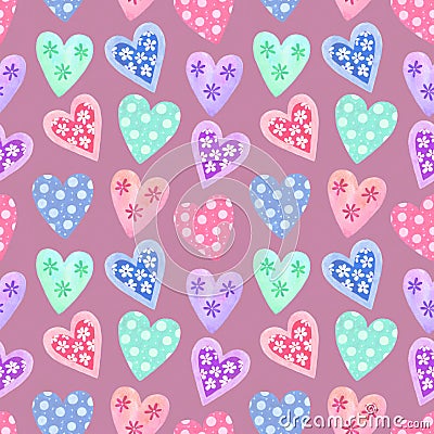 Watercolor seamless pattern for Valentine's day Stock Photo