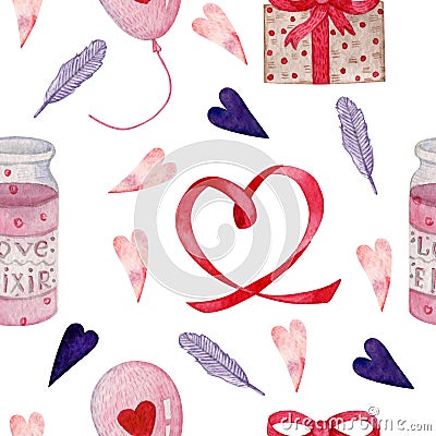 Watercolor seamless pattern for valentines day Vector Illustration