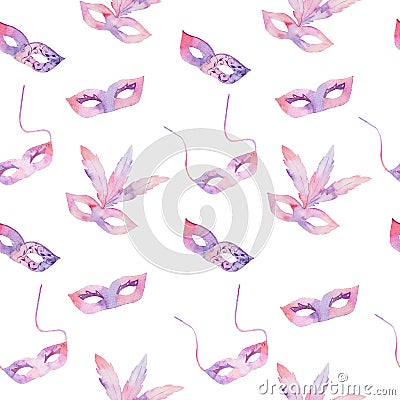 Watercolor seamless pattern with venetian carnival masks Stock Photo