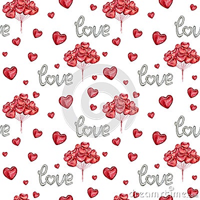 Watercolor seamless pattern in vintage style love lettering balloon Stock Photo