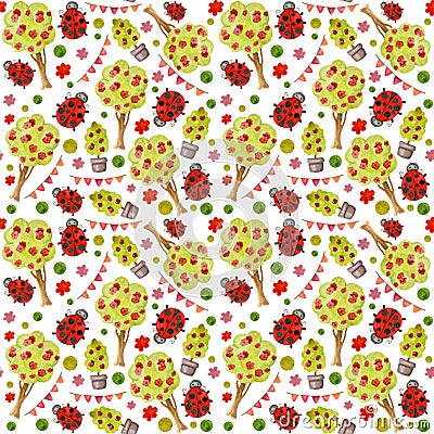 Watercolor seamless pattern Cartoon Illustration