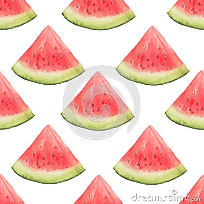 Watercolor seamless pattern of watermelon slices. Vector Illustration